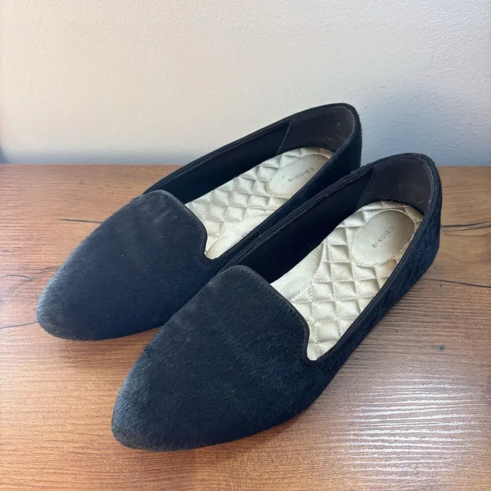 Birdies Blackbird Flats Womens 10 Black Calf Hair Loafer Calf Hair Slip On